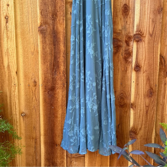 Slate Blue Jacquard Embroidered Halter Maxi Dress ๐ฟ - Picture 6 of 8